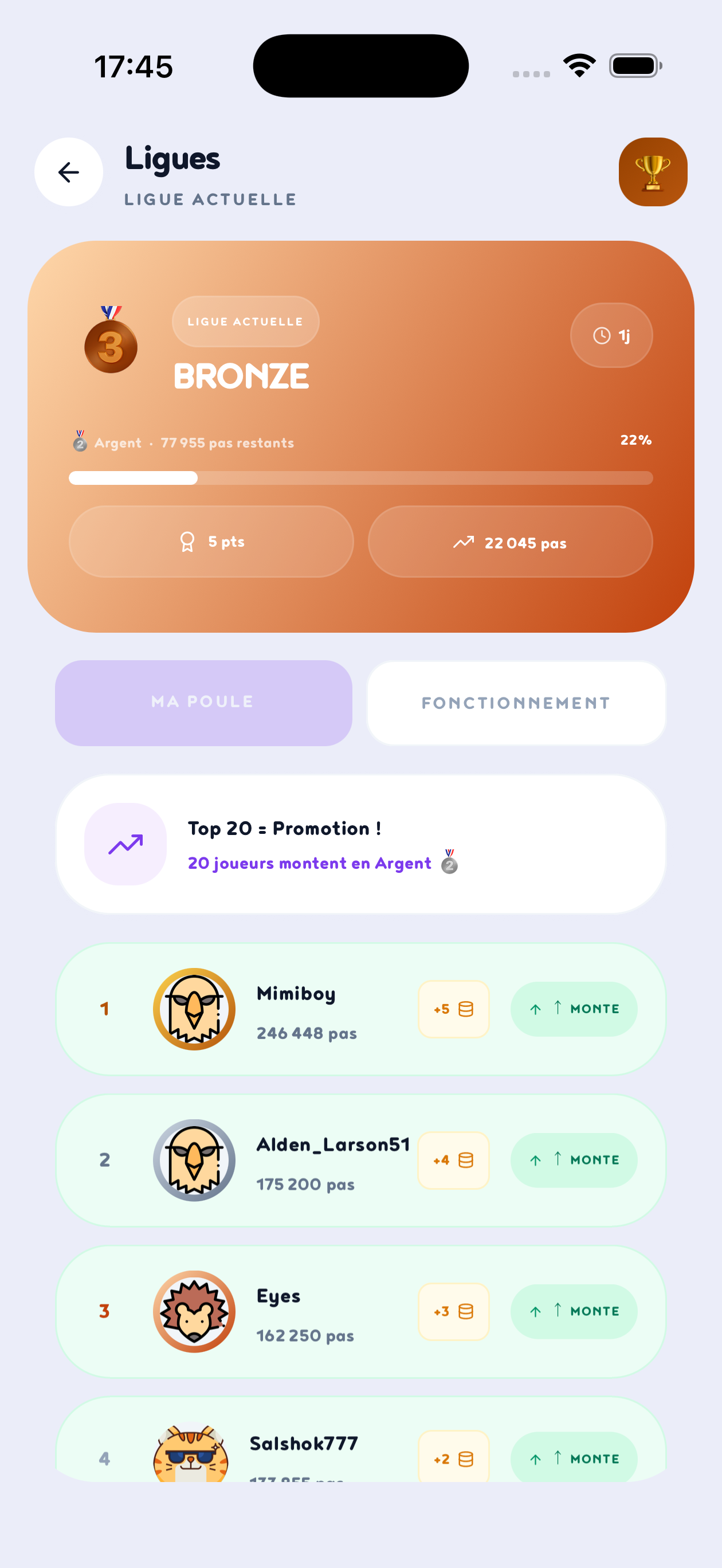 MoneyWalker League Screen